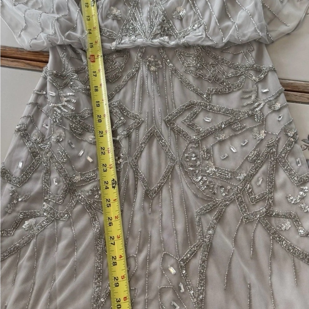 Aidan Mattox Art Deco Beaded Cocktail Dress Silver Gatsby - Picture 7 of 11